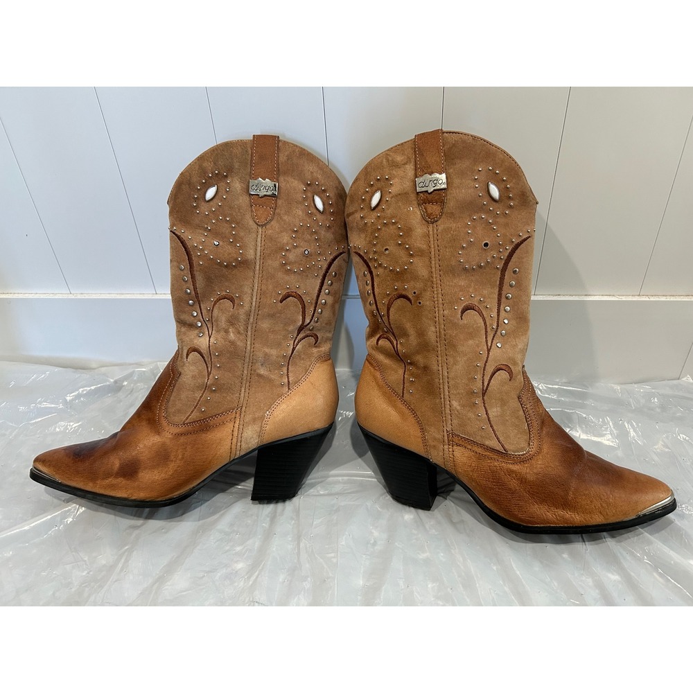 Dingo DI 588 Womens Tan Brown Studded Leather Suede Western Cowgirl Boots 9.5 M